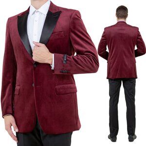 Modern Fit Velvet Blazer Only by Tazzio, Burgundy